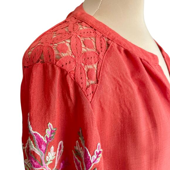 Christopher & Banks Orange Paisley Embroidered Top Sleeves Lace Shoulder LARGE - Picture 3 of 10